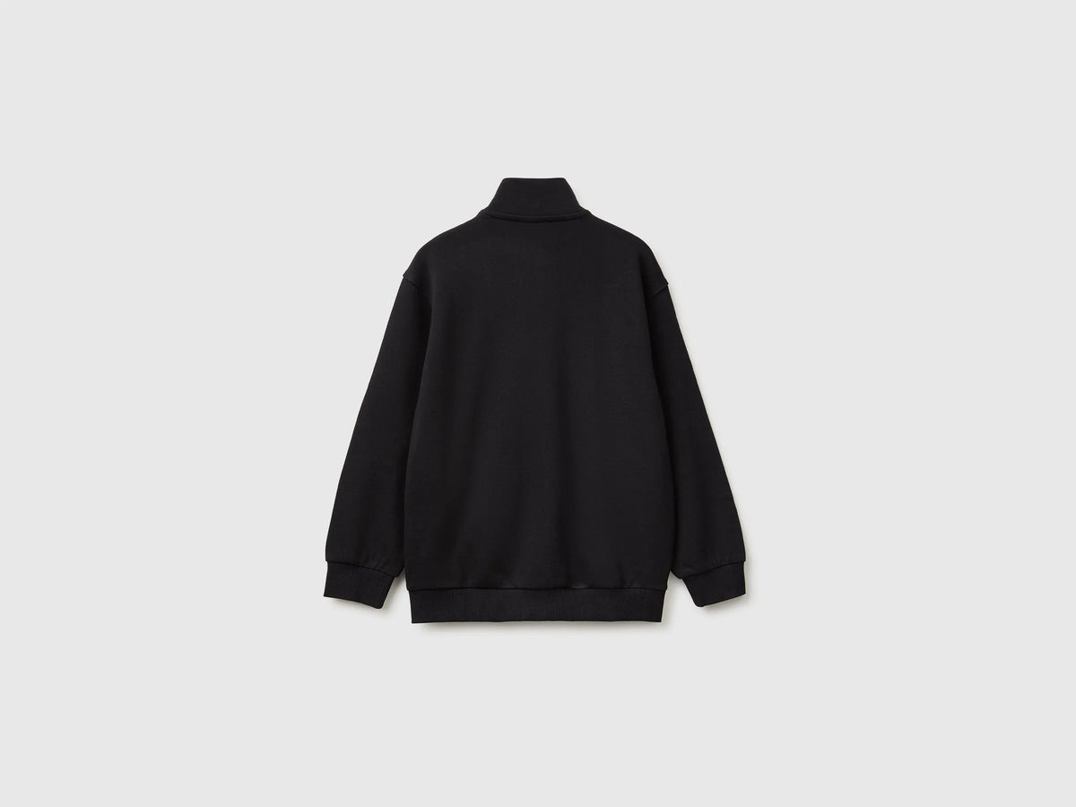 Benetton Black Boys 100% Cotton Zip-Up Sweatshirt SKU: 3J68C506E_100 Image 02