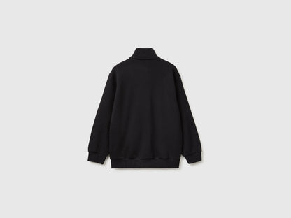 Benetton Black Boys 100% Cotton Zip-Up Sweatshirt SKU: 3J68C506E_100 Image 02