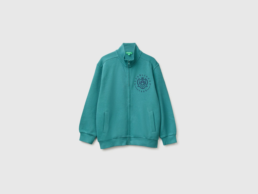 Benetton Dark Green Boys 100% Cotton Zip-Up Sweatshirt SKU: 3J68C506E_285 Image 01