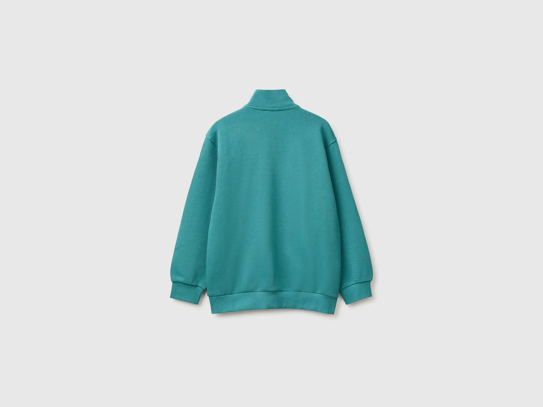 Benetton Dark Green Boys 100% Cotton Zip-Up Sweatshirt SKU: 3J68C506E_285 Image 02