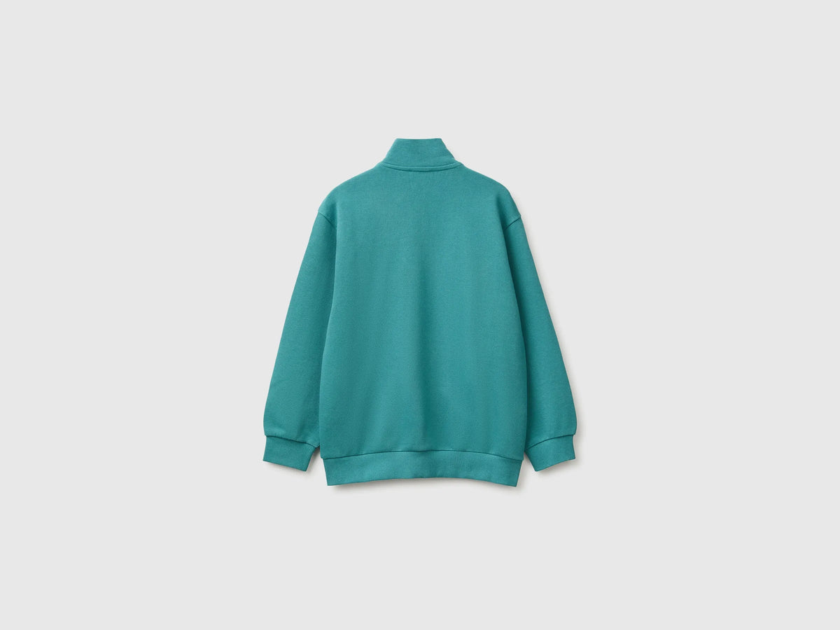 Benetton Dark Green Boys 100% Cotton Zip-Up Sweatshirt SKU: 3J68C506E_285 Image 02
