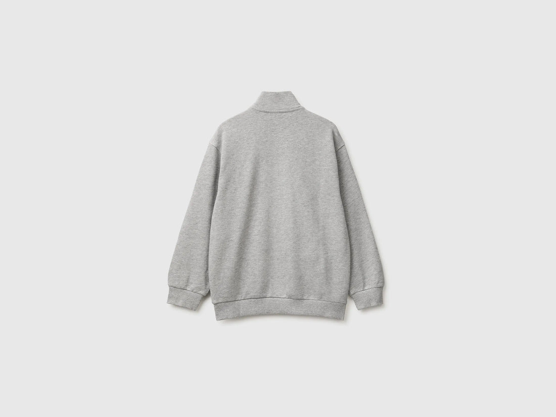 Benetton Light Gray Boys 100% Cotton Zip-Up Sweatshirt SKU: 3J68C506E_501 Image 02