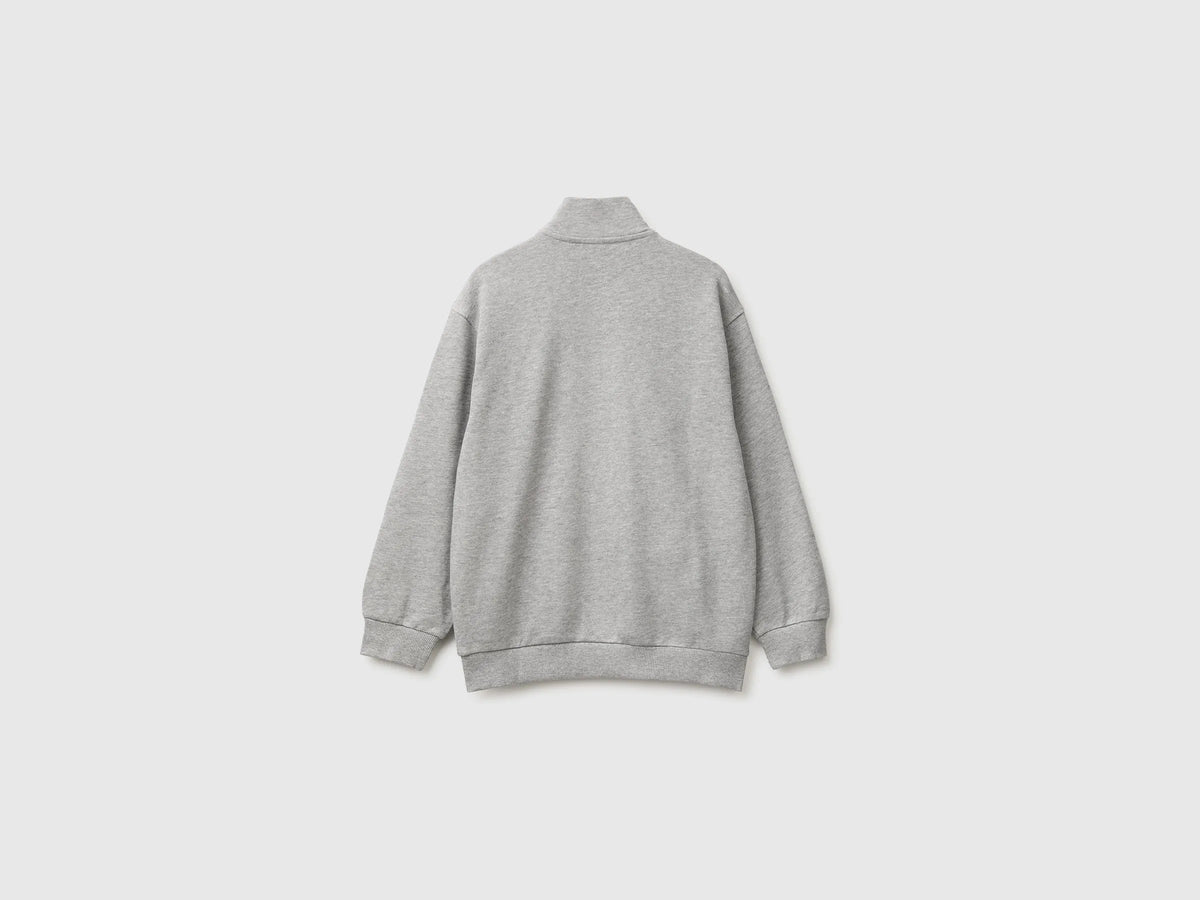 Benetton Light Gray Boys 100% Cotton Zip-Up Sweatshirt SKU: 3J68C506E_501 Image 02