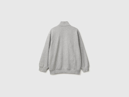 Benetton Light Gray Boys 100% Cotton Zip-Up Sweatshirt SKU: 3J68C506E_501 Image 02