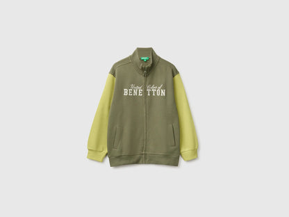 Benetton Military Green Boys 100% Cotton Zip-Up Sweatshirt SKU: 3J68C506E_901 Image 01