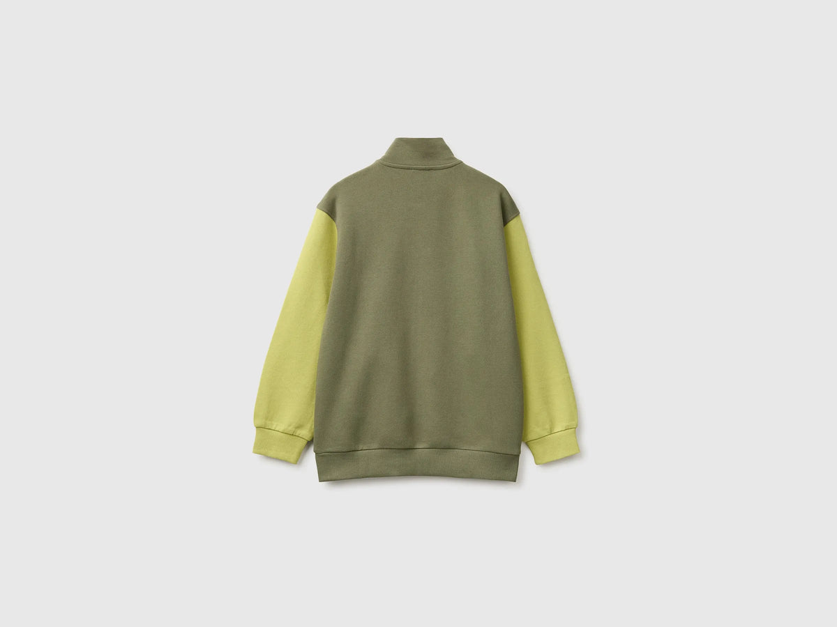 Benetton Military Green Boys 100% Cotton Zip-Up Sweatshirt SKU: 3J68C506E_901 Image 02