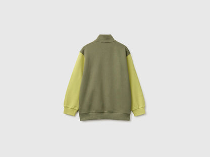 Benetton Military Green Boys 100% Cotton Zip-Up Sweatshirt SKU: 3J68C506E_901 Image 02