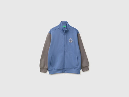 Benetton Air Force Blue Boys 100% Cotton Zip-Up Sweatshirt SKU: 3J68C506E_902 Image 01