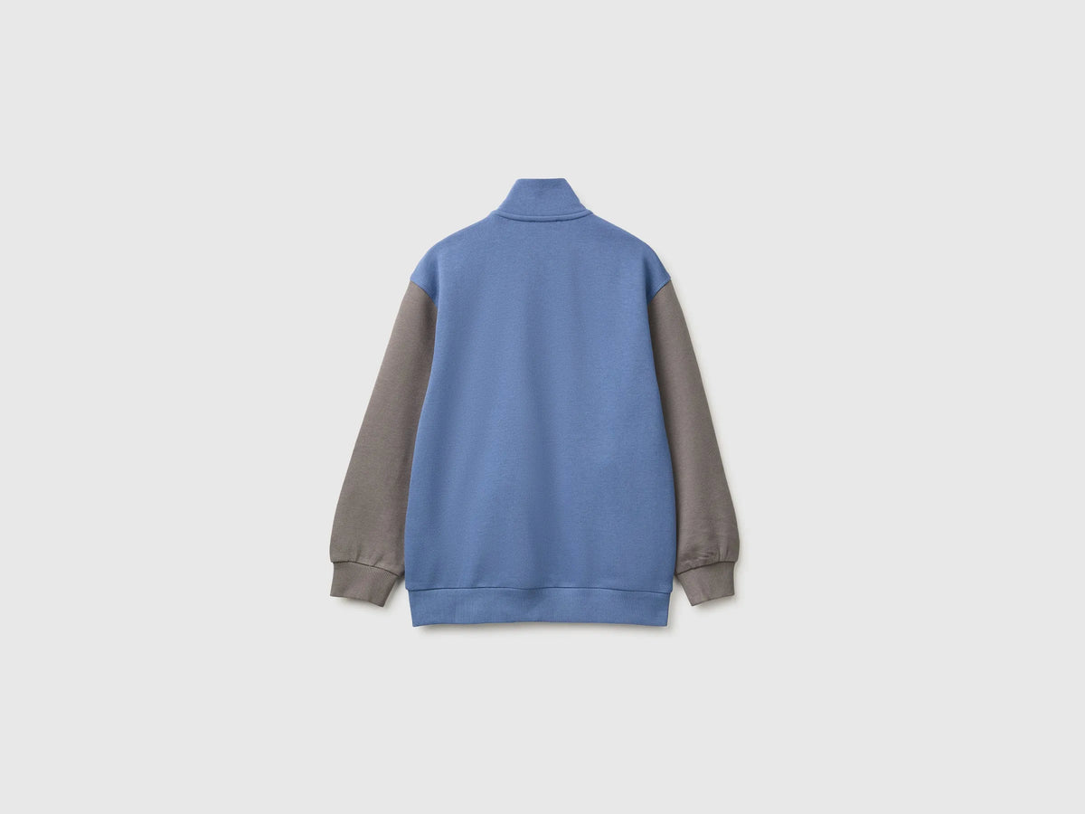 Benetton Air Force Blue Boys 100% Cotton Zip-Up Sweatshirt SKU: 3J68C506E_902 Image 02