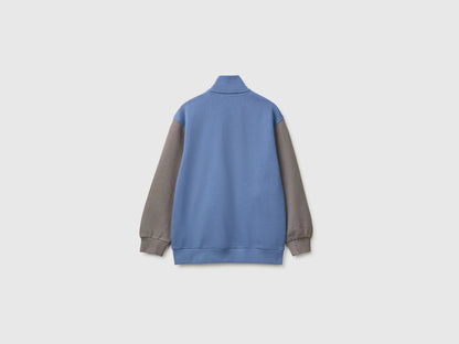 Benetton Air Force Blue Boys 100% Cotton Zip-Up Sweatshirt SKU: 3J68C506E_902 Image 02