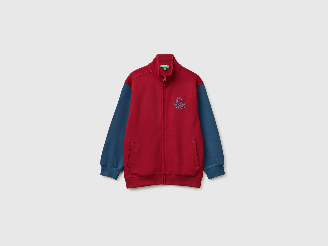Benetton Burgundy Boys 100% Cotton Zip-Up Sweatshirt SKU: 3J68C506E_903 Image 01