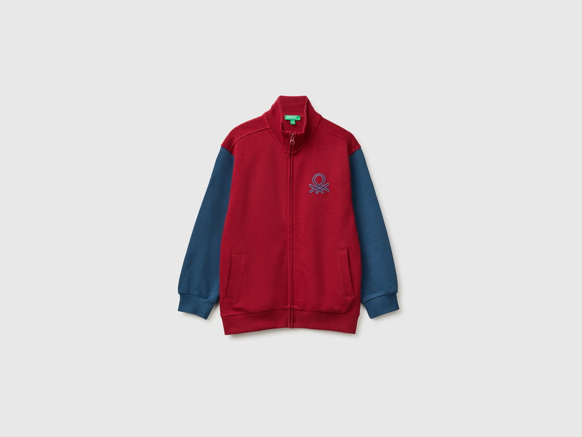 Benetton Burgundy Boys 100% Cotton Zip-Up Sweatshirt SKU: 3J68C506E_903 Image 01