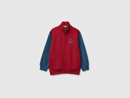 Benetton Burgundy Boys 100% Cotton Zip-Up Sweatshirt SKU: 3J68C506E_903 Image 01