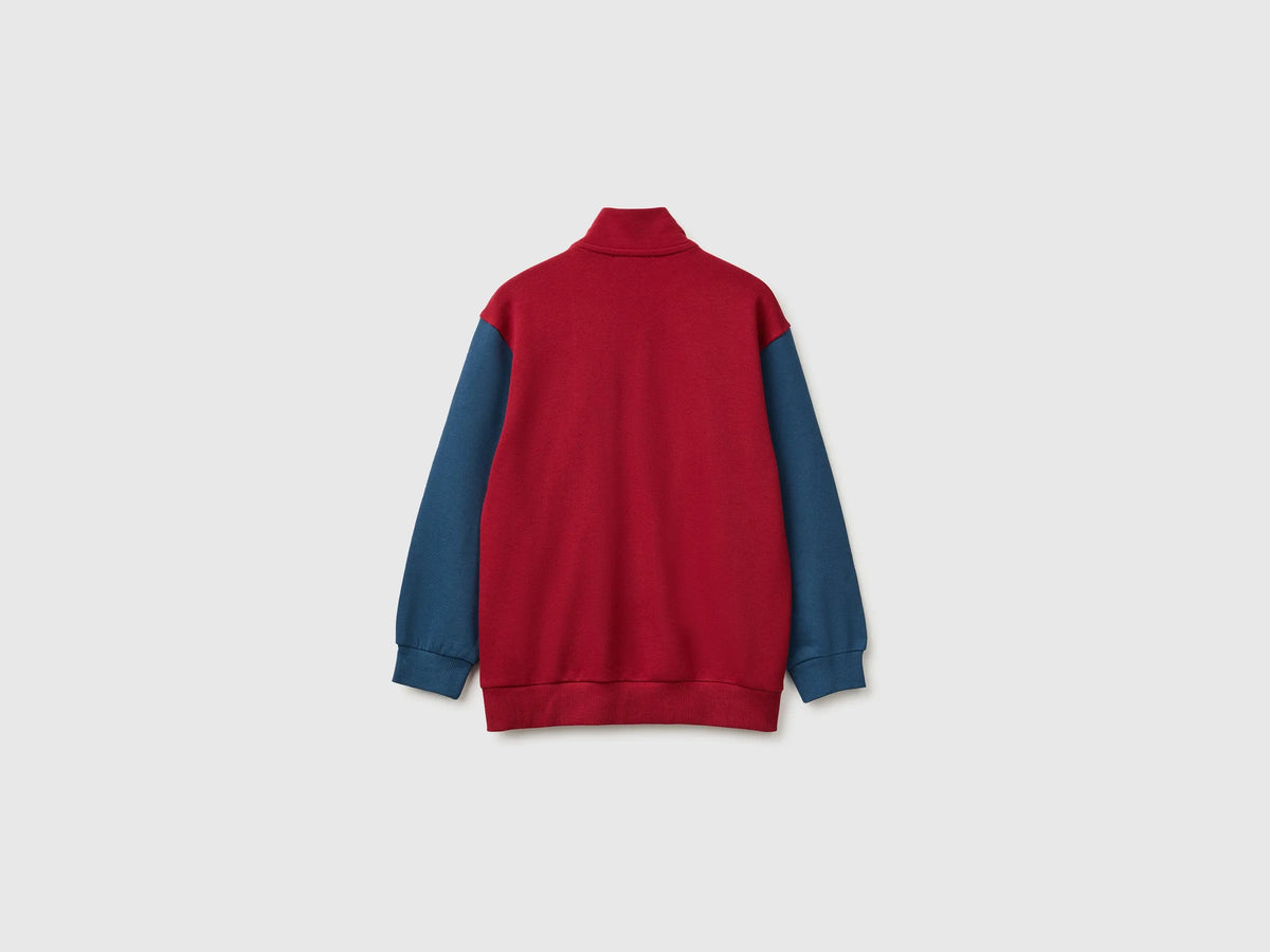 Benetton Burgundy Boys 100% Cotton Zip-Up Sweatshirt SKU: 3J68C506E_903 Image 02