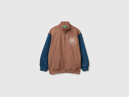 Benetton Brown Boys 100% Cotton Zip-Up Sweatshirt SKU: 3J68C506E_904 Image 01