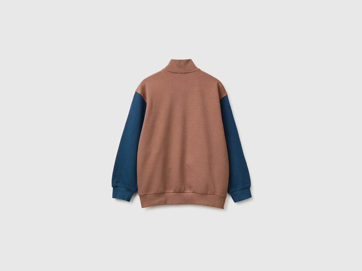 Benetton Brown Boys 100% Cotton Zip-Up Sweatshirt SKU: 3J68C506E_904 Image 02