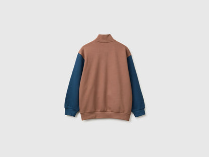 Benetton Brown Boys 100% Cotton Zip-Up Sweatshirt SKU: 3J68C506E_904 Image 02