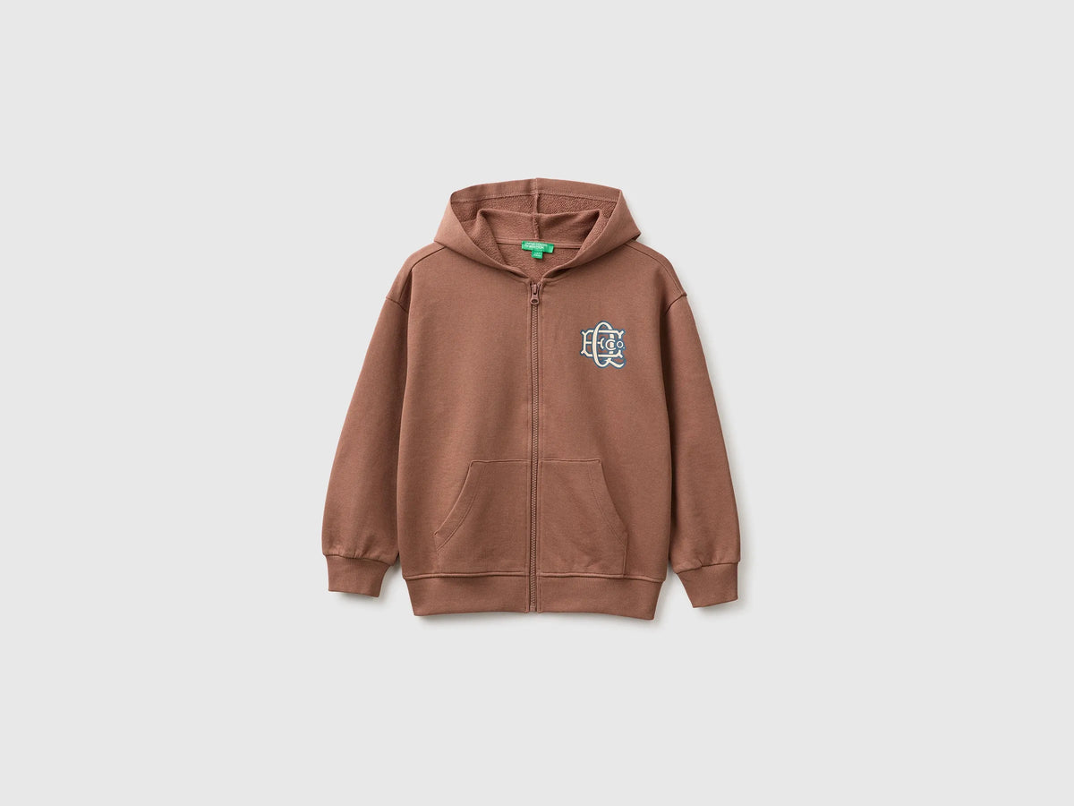 Benetton Brown Boys Hoodie with Prints SKU: 3J68C506F_0U3 Image 01