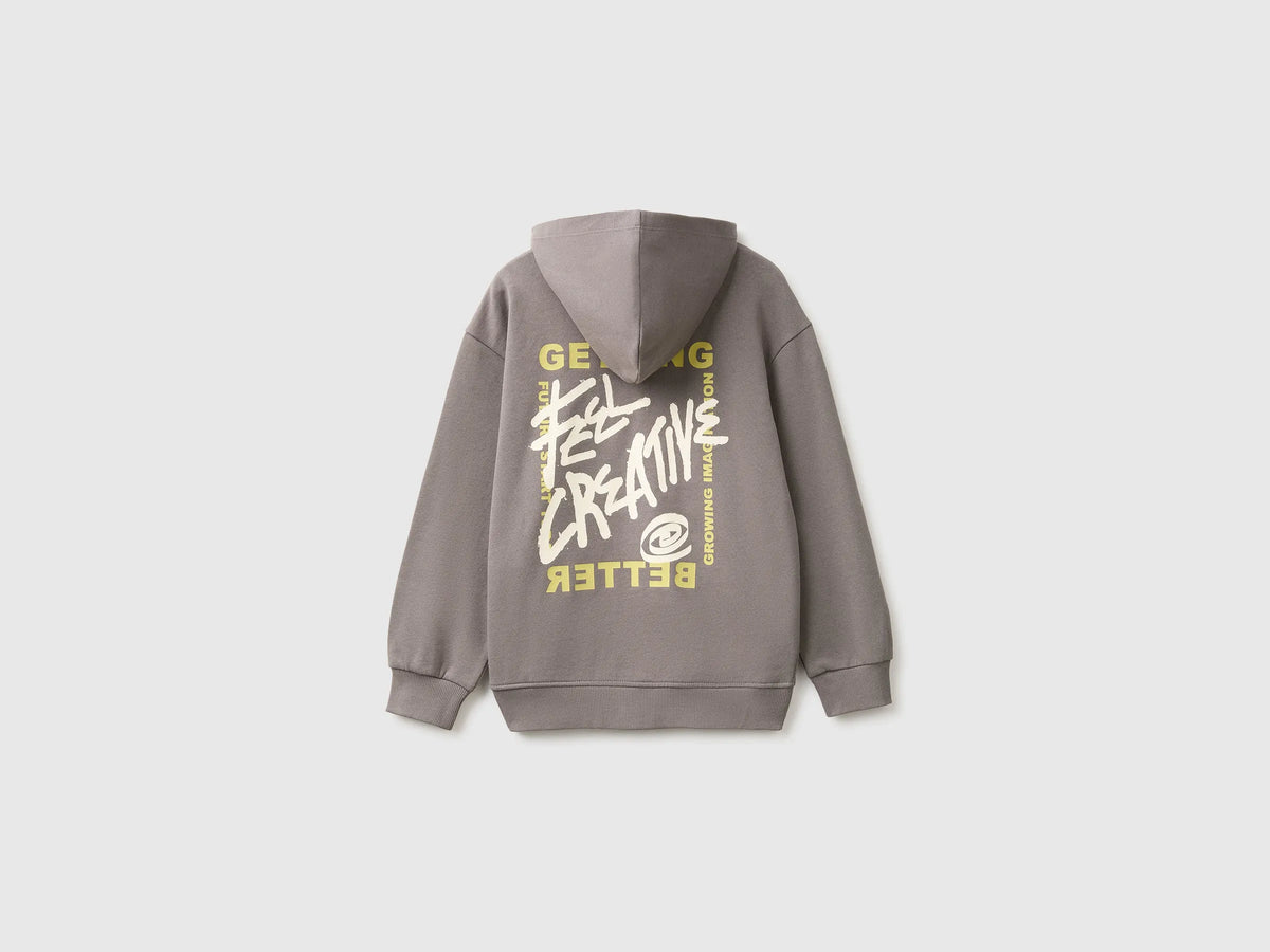 Benetton Gray Boys Hoodie with Prints SKU: 3J68C506F_39R Image 03