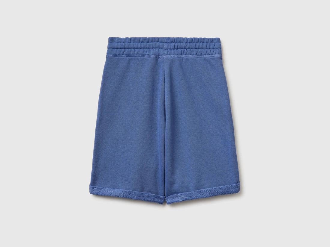 Benetton Light Blue Boys Bermuda Shorts in Pure Cotton Fleece SKU: 3J68C901G_05N Image 02
