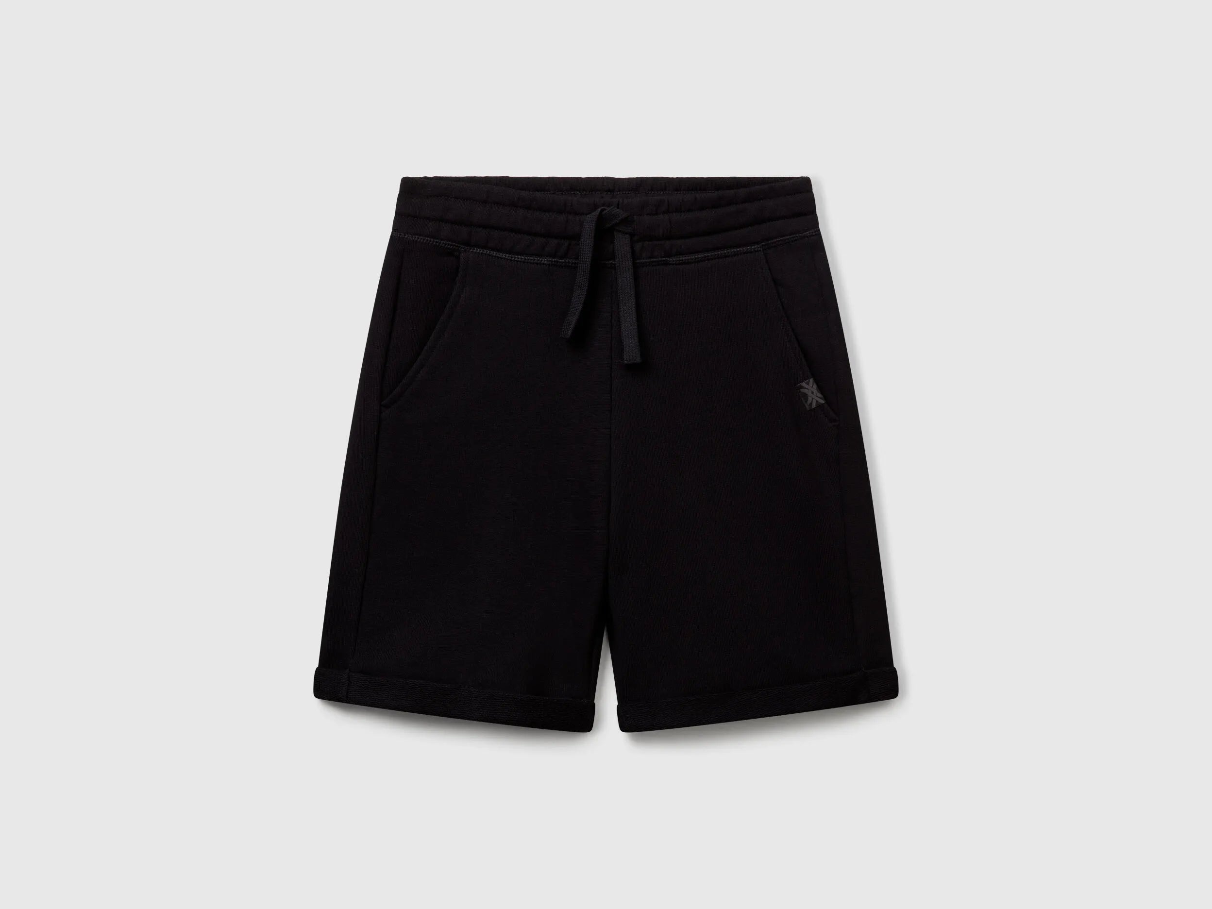 Benetton Black Boys Bermudas in Pure Cotton Sweat SKU: 3J68C901G_100 Image 01