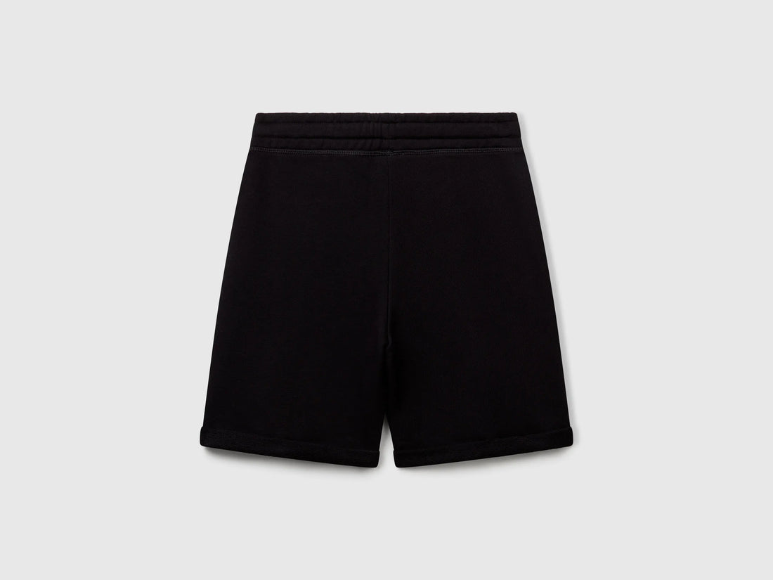 Benetton Black Boys Bermudas in Pure Cotton Sweat SKU: 3J68C901G_100 Image 02