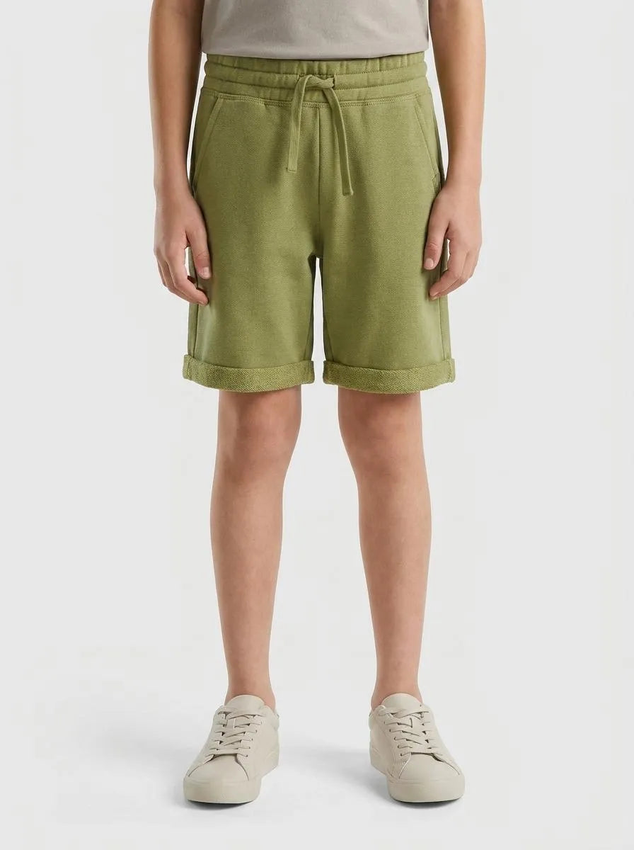 Benetton Military Green Boys Bermuda Shorts in Pure Cotton Fleece SKU: 3J68C901G_1Q1 Image 00