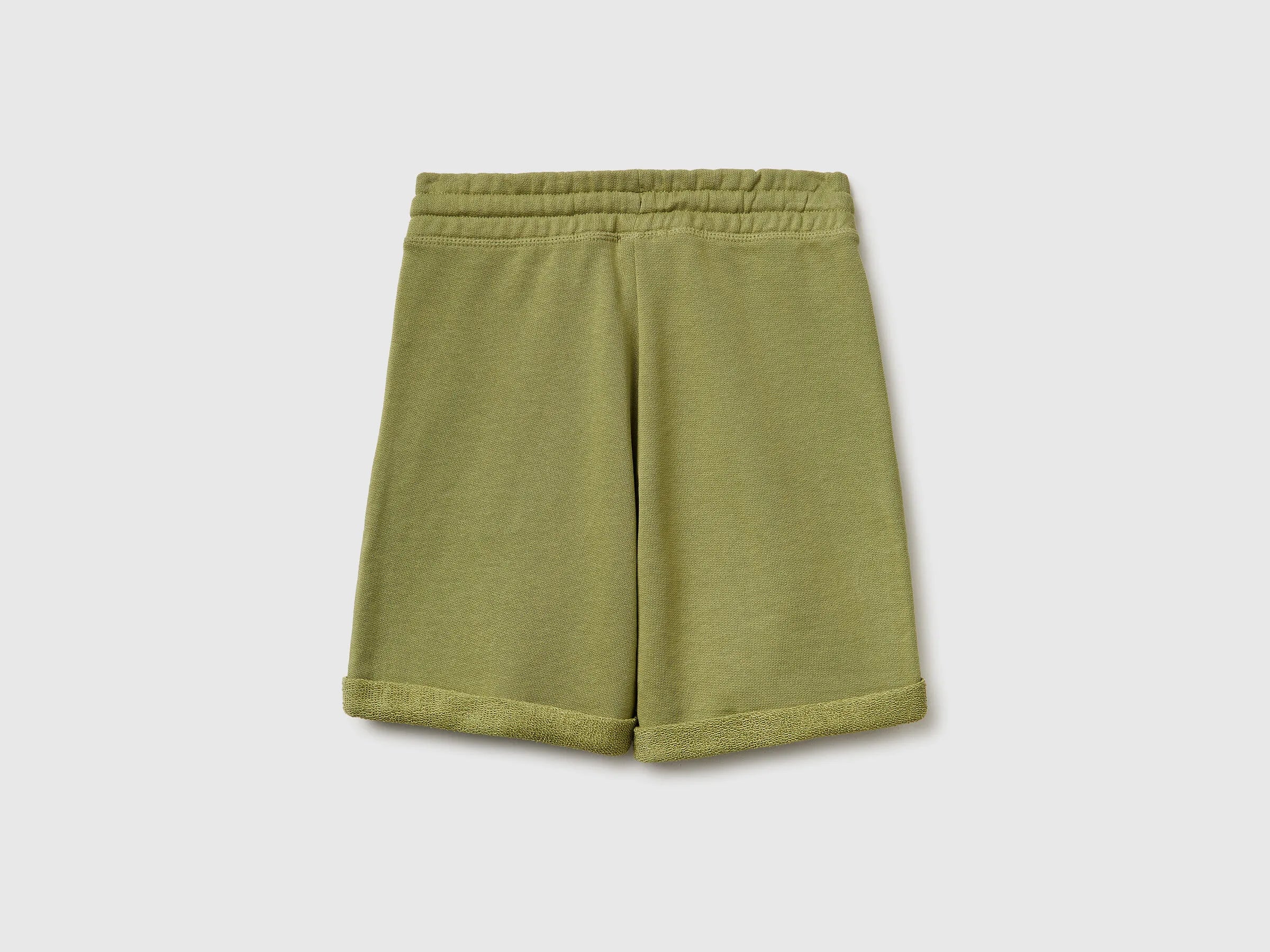 Benetton Military Green Boys Bermuda Shorts in Pure Cotton Fleece SKU: 3J68C901G_1Q1 Image 02
