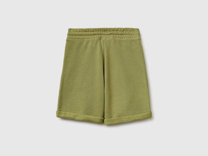 Benetton Military Green Boys Bermuda Shorts in Pure Cotton Fleece SKU: 3J68C901G_1Q1 Image 02