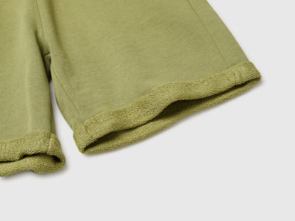 Benetton Military Green Boys Bermuda Shorts in Pure Cotton Fleece SKU: 3J68C901G_1Q1 Image 03
