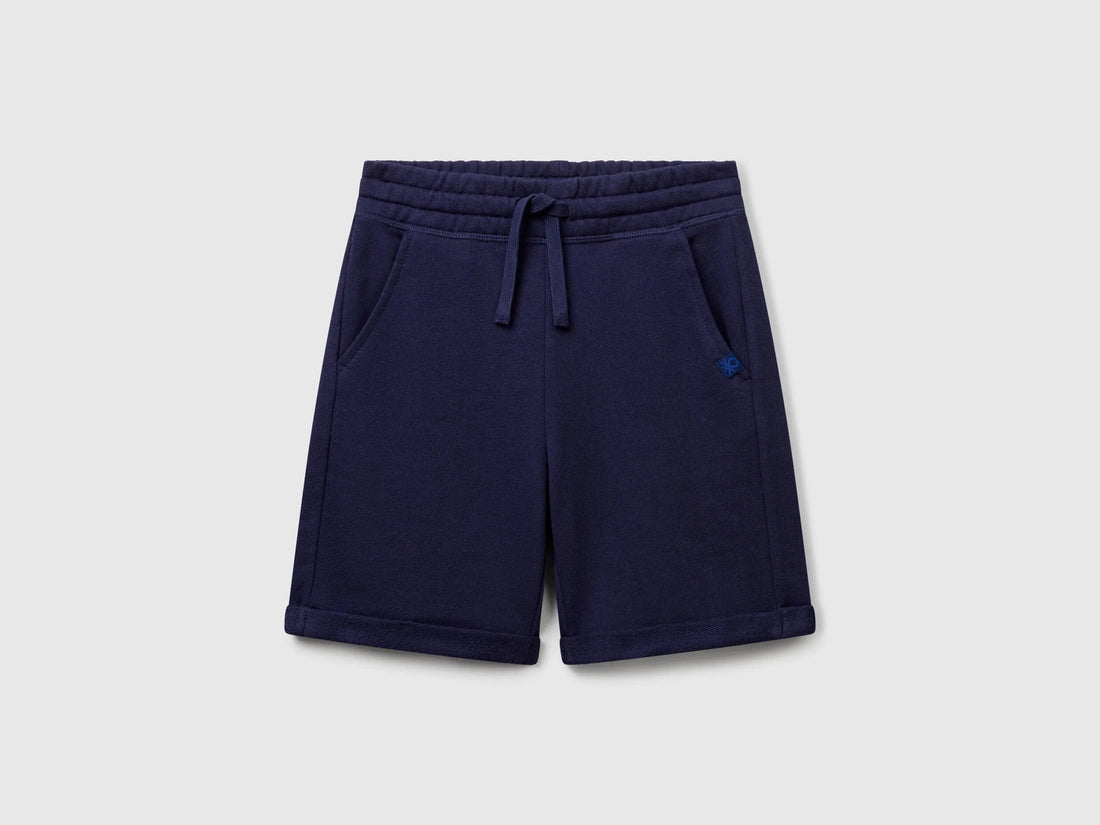 Benetton Dark Blue Boys Bermudas in Pure Cotton Sweat SKU: 3J68C901G_252 Image 01