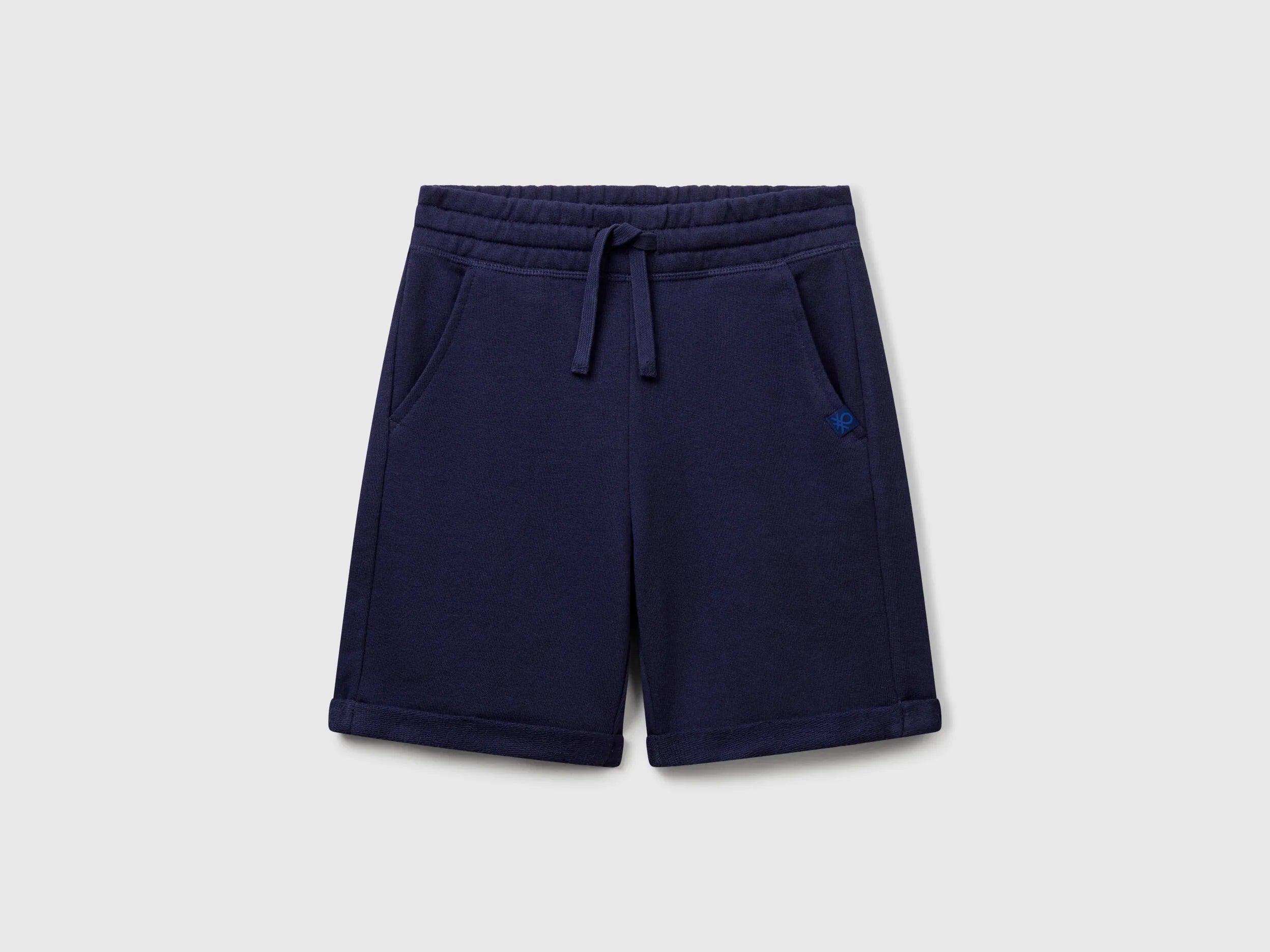 Benetton Dark Blue Boys Bermudas in Pure Cotton Sweat SKU: 3J68C901G_252 Image 01
