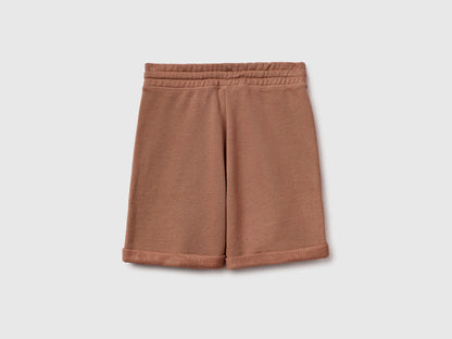 Benetton Camel Boys Bermuda Shorts in Pure Cotton Fleece SKU: 3J68C901G_34M Image 02