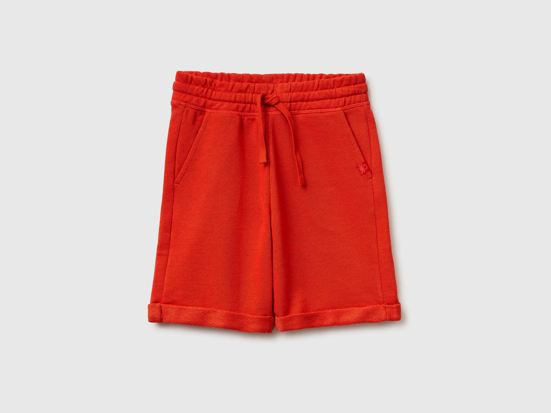 Benetton Red Boys Bermuda Shorts in Pure Cotton Fleece SKU: 3J68C901G_34Y Image 01