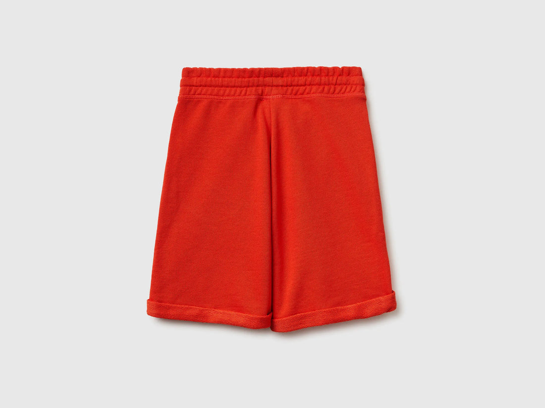 Benetton Red Boys Bermuda Shorts in Pure Cotton Fleece SKU: 3J68C901G_34Y Image 02