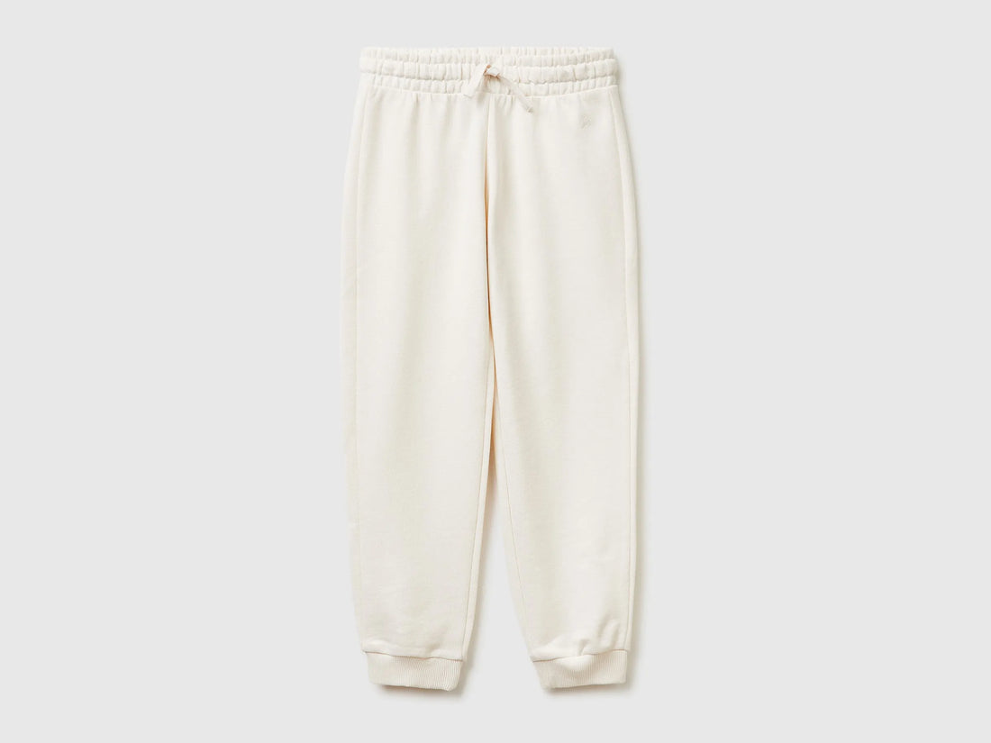 Benetton Creamy white Girls Sweatpants with Logo SKU: 3J68CF02H_00E Image 01