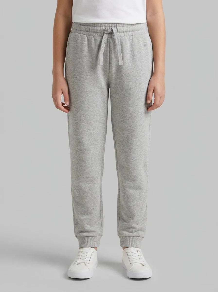 Benetton Light Gray Girls Sweatpants with Logo SKU: 3J68CF02H_501 Image 00