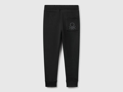 Benetton Black Boys Sweatpants with Logo SKU: 3J68CF058_100 Image 02