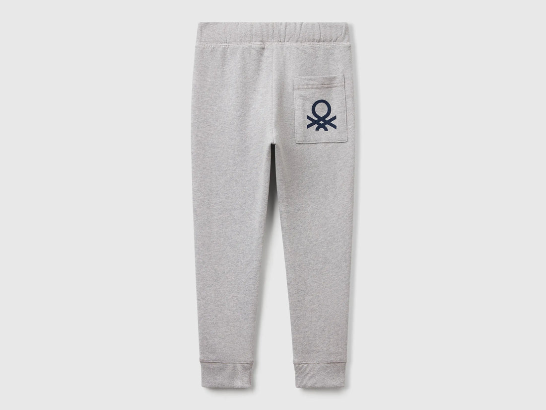 Benetton Light Gray Boys Sweatpants with Logo SKU: 3J68CF058_501 Image 02