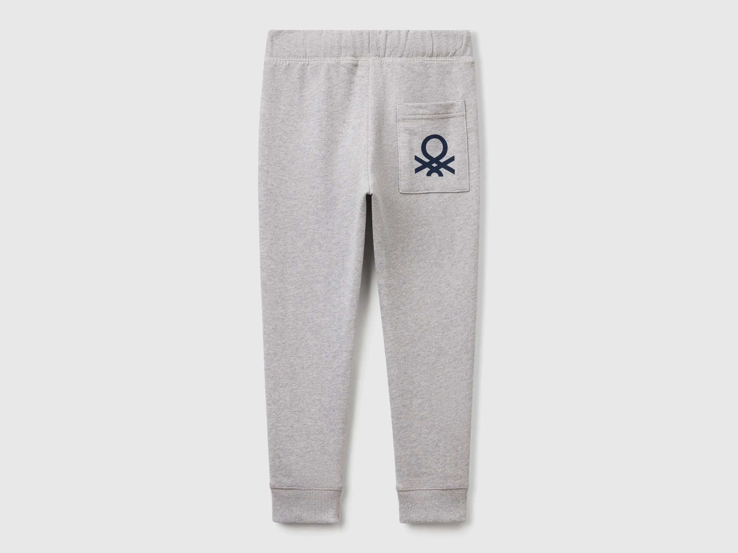 Benetton Light Gray Boys Sweatpants with Logo SKU: 3J68CF058_501 Image 02