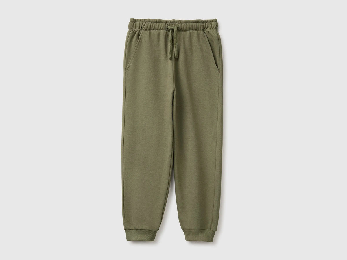 Benetton Military Green Boys 100% Cotton Fleece Joggers SKU: 3J68CF077_07N Image 01