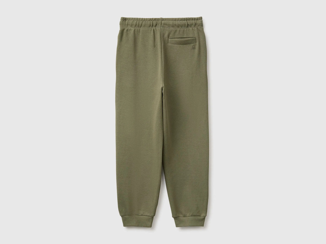 Benetton Military Green Boys 100% Cotton Fleece Joggers SKU: 3J68CF077_07N Image 02