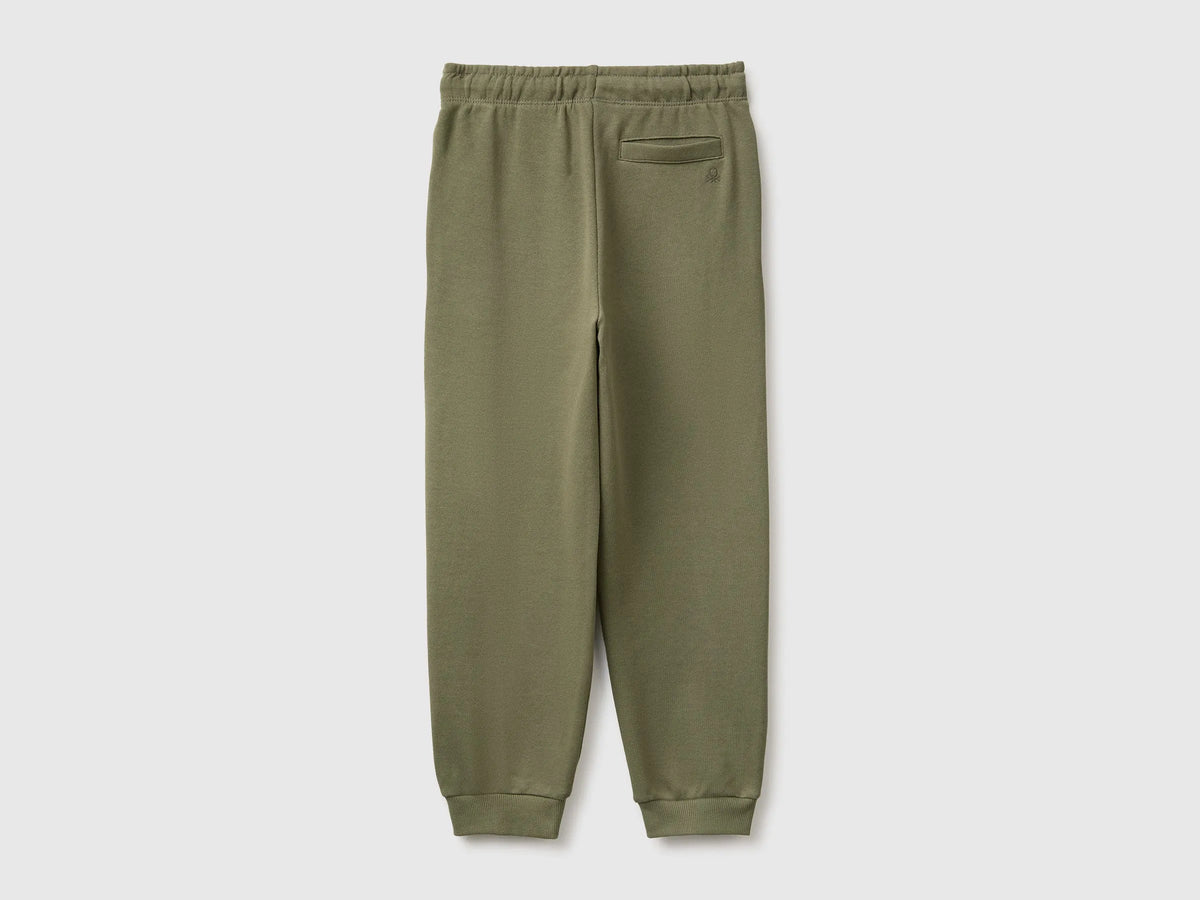 Benetton Military Green Boys 100% Cotton Fleece Joggers SKU: 3J68CF077_07N Image 02