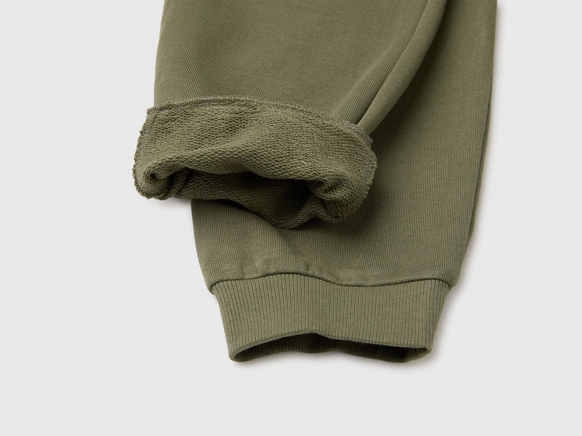 Benetton Military Green Boys 100% Cotton Fleece Joggers SKU: 3J68CF077_07N Image 03