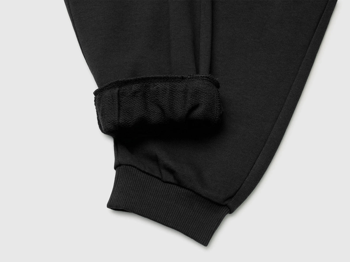Benetton Black Boys 100% Cotton Fleece Joggers SKU: 3J68CF077_100 Image 03