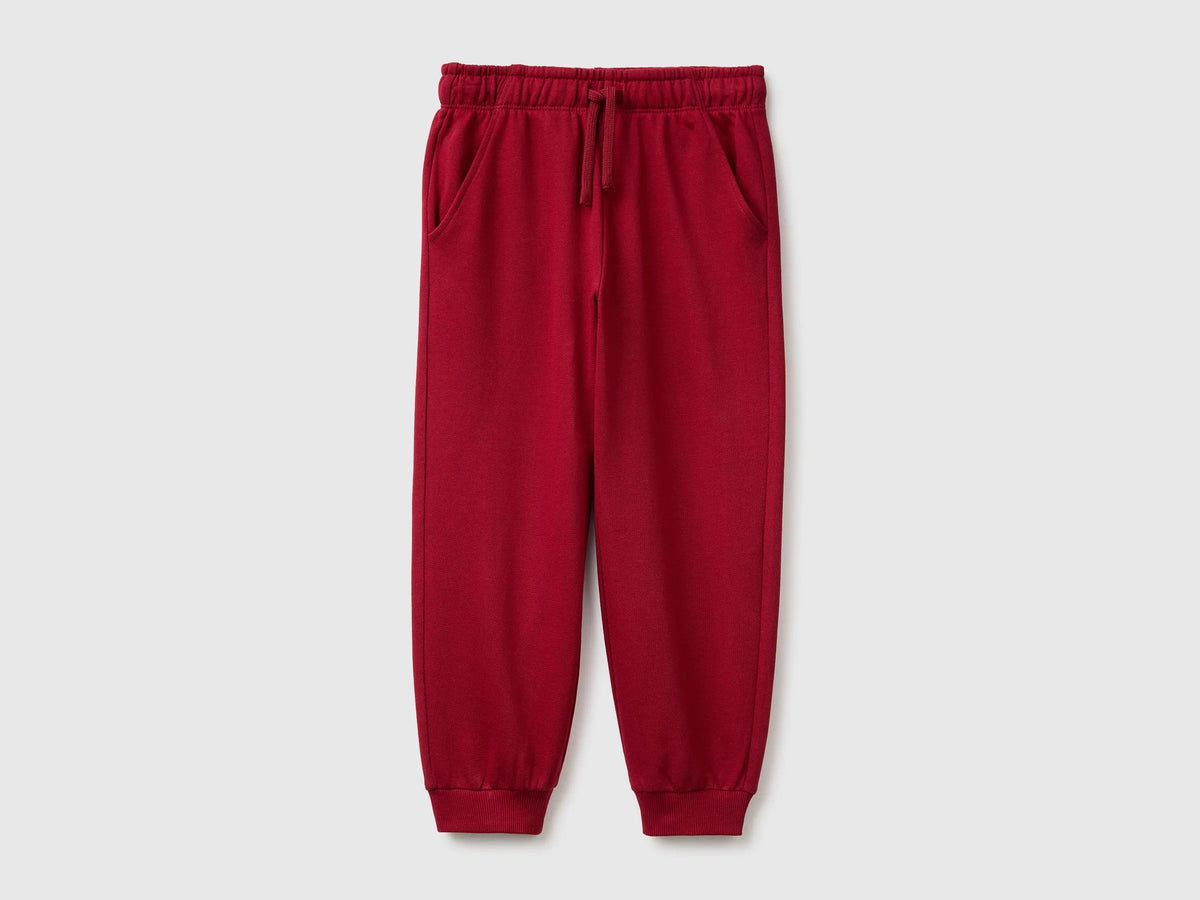 Benetton Burgundy Boys 100% Cotton Fleece Joggers SKU: 3J68CF077_21C Image 01