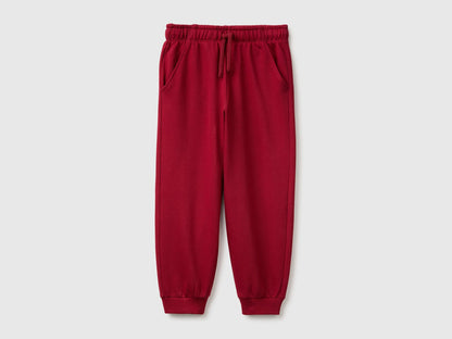 Benetton Burgundy Boys 100% Cotton Fleece Joggers SKU: 3J68CF077_21C Image 01