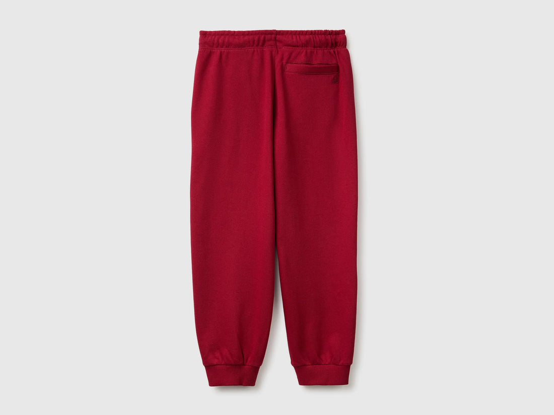 Benetton Burgundy Boys 100% Cotton Fleece Joggers SKU: 3J68CF077_21C Image 02
