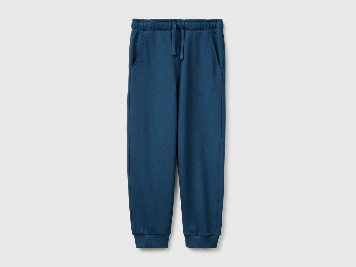 Benetton Dark Blue Boys 100% Cotton Fleece Joggers SKU: 3J68CF077_37T Image 01