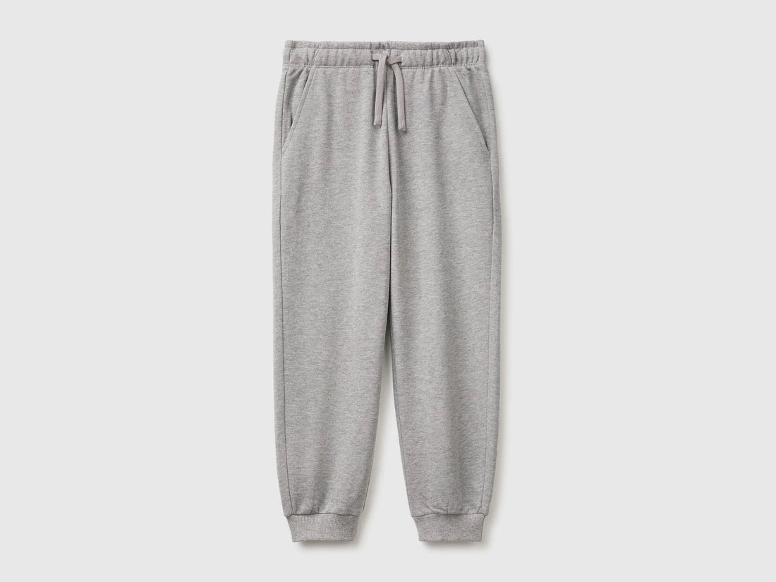 Benetton Light Gray Boys 100% Cotton Fleece Joggers SKU: 3J68CF077_501 Image 01